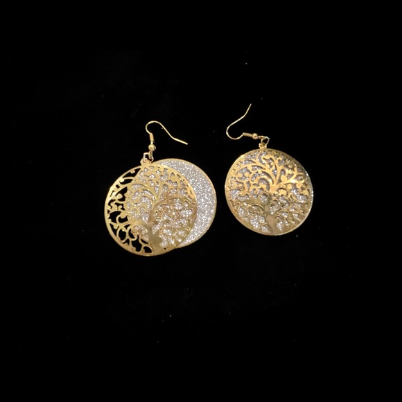 Gold and Silver glitter round earrings - Picture 3 of 3
